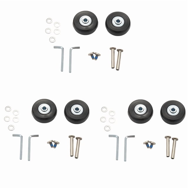 6Ensemble 45x19mm Roues de Remplacement pour Valise / Patin Extérieur Noir, 6 Roues x 12 Roulements x Vis d'Arbre 12 Rondelles x Clés, Noir