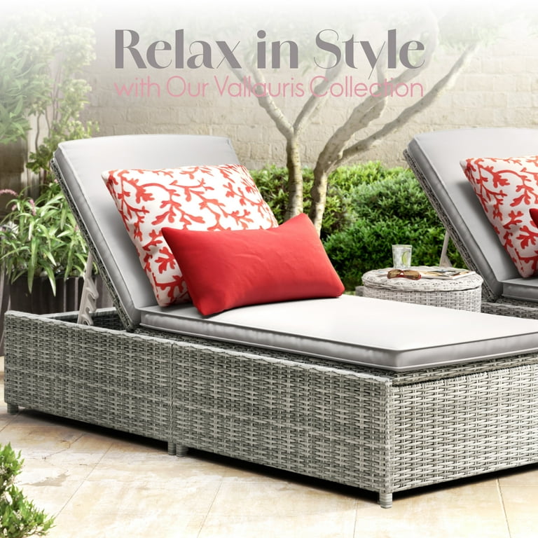 Elle Decor Vallauris Wicker Patio Storage Chaise Lounge with Cushion Gray