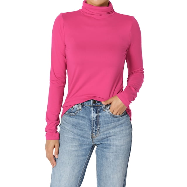TheMogan Women's S~3X Essential Soft Jersey Ruched Turtle Neck Long Sleeve Slim Fit Top