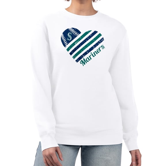 Women's G-III 4Her by Carl Banks White Seattle Mariners Heart Logo Fleece Pullover Sweatshirt