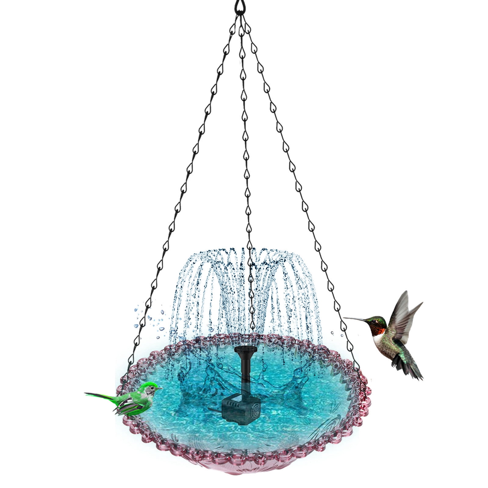 Solar Cascade Hanging Bird Bath, Outdoor Hanging Bird Bath with Solar Fountain, Large Glass Bowl Hummingbird Bath with Solar Pump, Decor for Garden Yard Patio Backyard