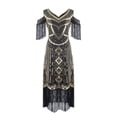 thumbnail image 5 of Vestido estilo flapper con escote en V, lentejuelas y borlas de cuentas para mujer, estilo art déco, estilo años 20, con escote en V y lentejuelas, 5 of 5