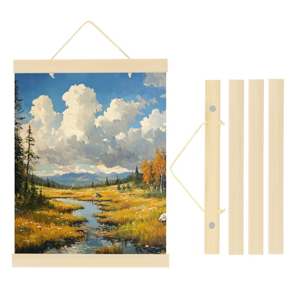 Uxcell Magnetic Poster Hanger Frame, 8 Inch Wide Hanging Kit, Wood color