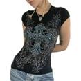 thumbnail image 2 of T Shirts for Women Fairy Grunge Clothes Cross Wings Print Short Sleeve Tops 2000s Tees, 2 of 6