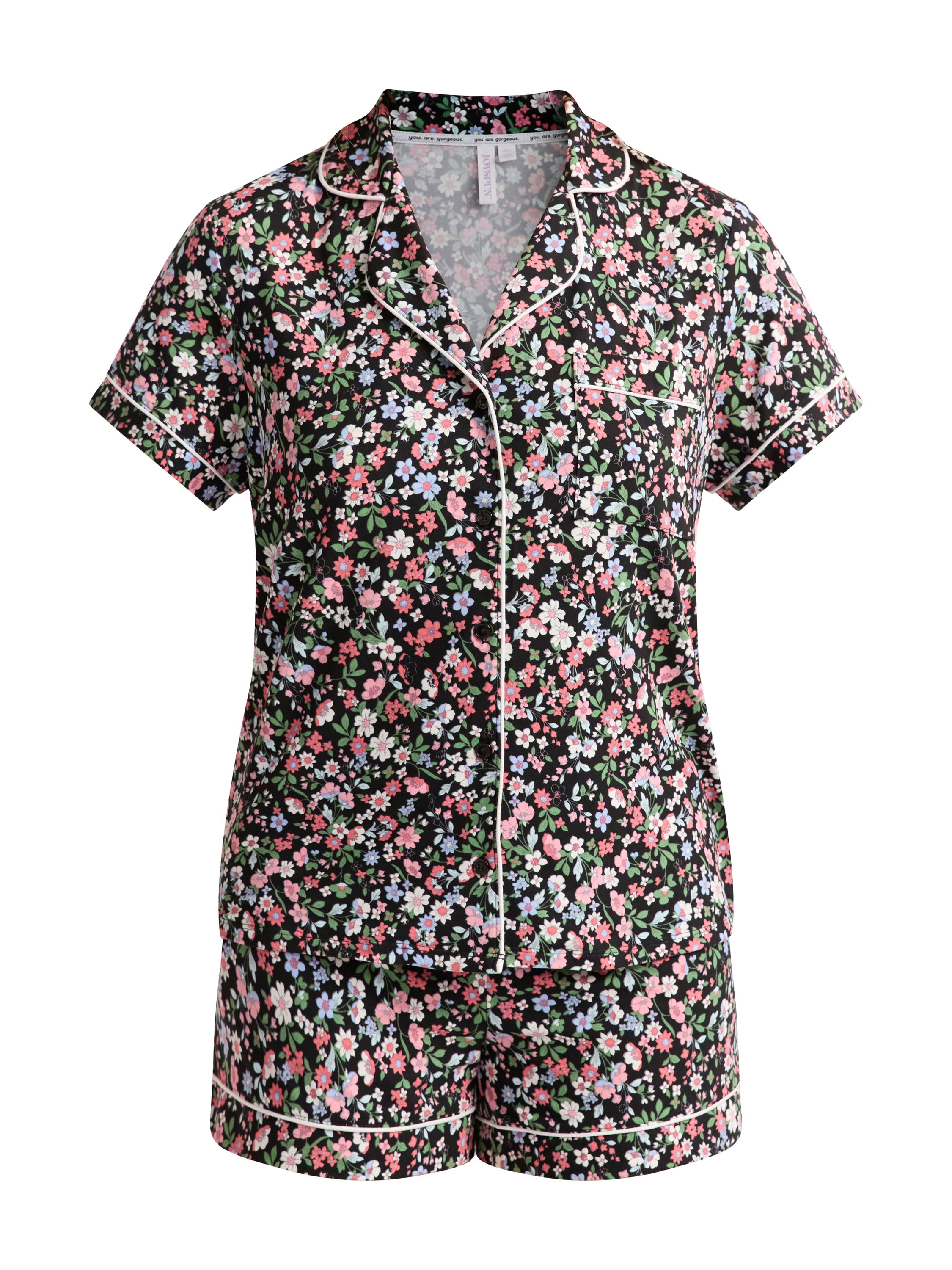 Joyspun Women's Dreamy Soft Collection Notch Collar Top and Shorts Pajama Set, 2-Piece, Sizes XS-3X