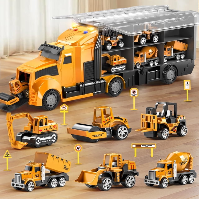 Juego de juguetes NIPLOOW para camiones de construcción con tapete de juego para niños de 3 a 6 años