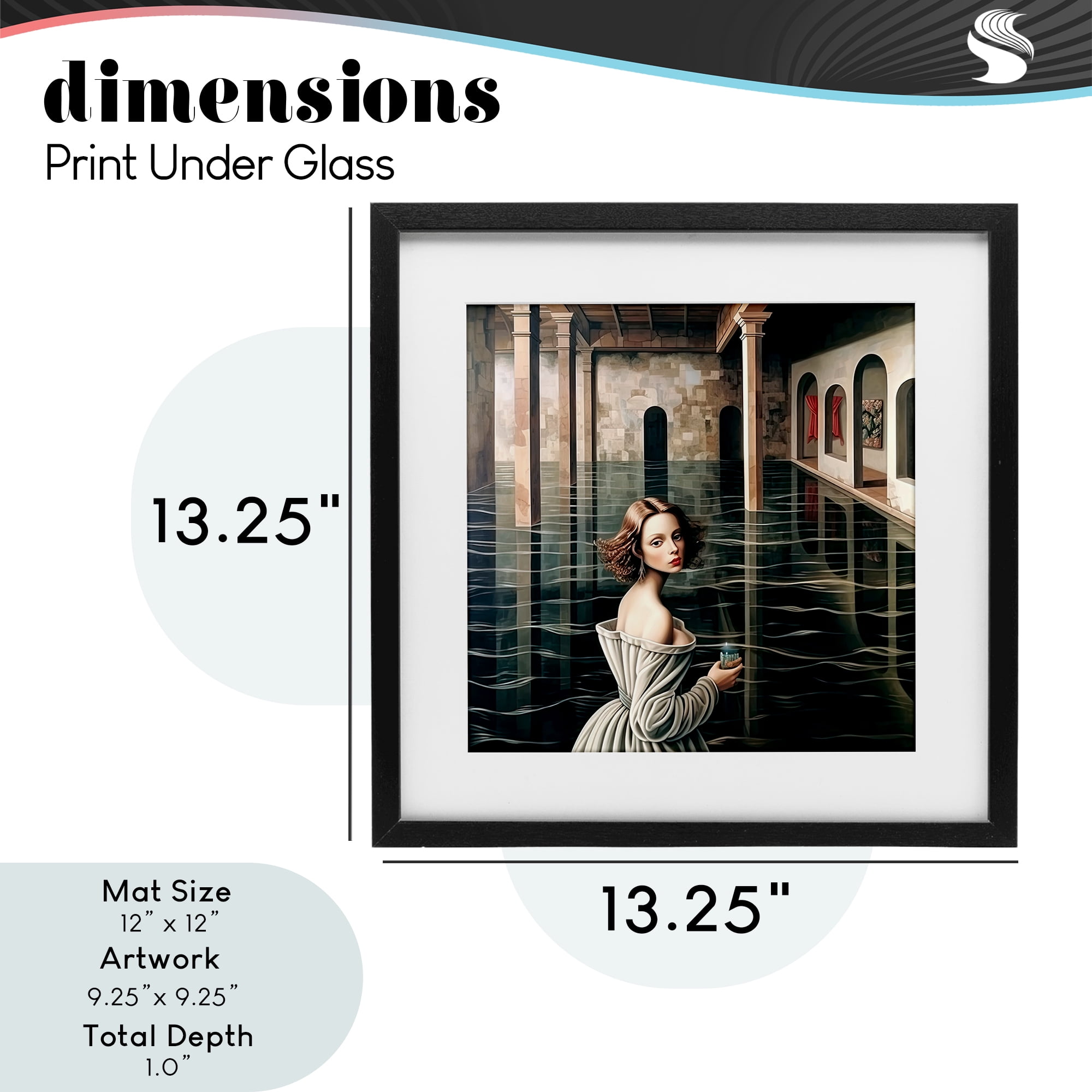 Portal Of Reflections Black Framed Print Under Glass, design by Sasha