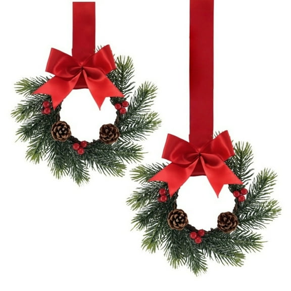 Dalrosia 2PCS 9" Mini Christmas Wreath for Front Door Christmas Red Artificial Bell Berries Wreath for Cabinet Wedding Window Home Wall Indoor Decor
