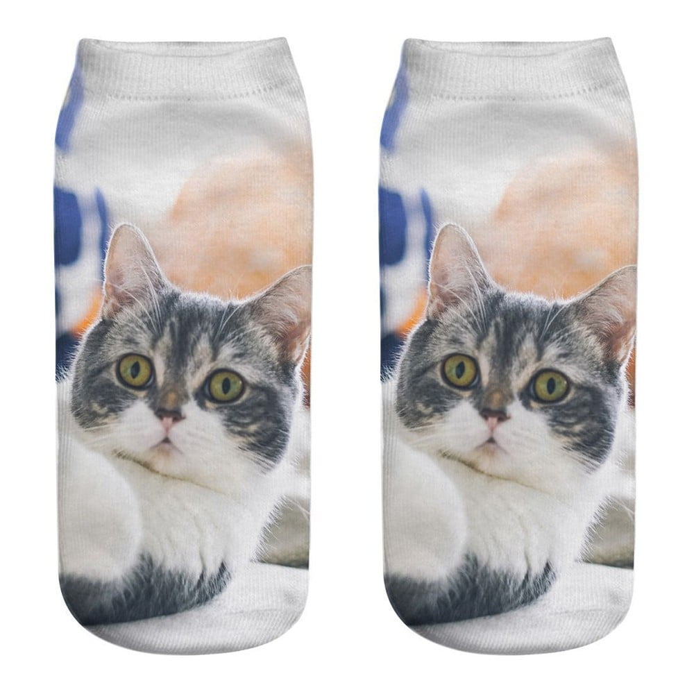 Fashion Unisex Animal Socks 3D Printed Cute Cat Cartoon Low Cut Ankle Cotton 