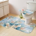 thumbnail image 4 of Marine Life Bathroom Rugs Set Shell Coral Eucalyptus Leaves Blue Wood Grain Non Slip Absorbent Soft Bath Mats 3 Piece Set with Bathroom Rug, U-Shaped Floor Mat, Toilet Seat Cover Large Size, 4 of 9