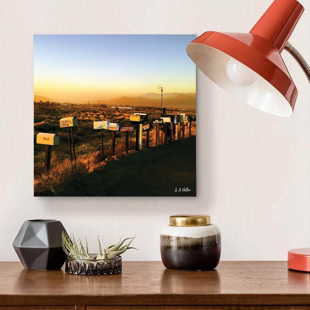 Desert Sunset Mailboxes by photographer Steven A. Heller - 14"x14" Canvas Artwork - Multi-Color 20 x 30