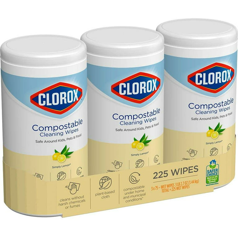 Clorox Cleaning Wipes, Simply Lemon, Compostable - 75 wet wipes
