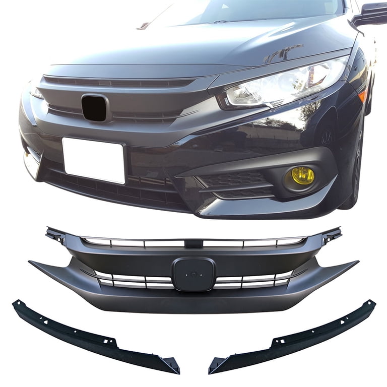 Gloss Black Front Bumper Grille W/ Eyebrows – Fits 2016–2021 Honda Civic 10th Gen, Jetcruise