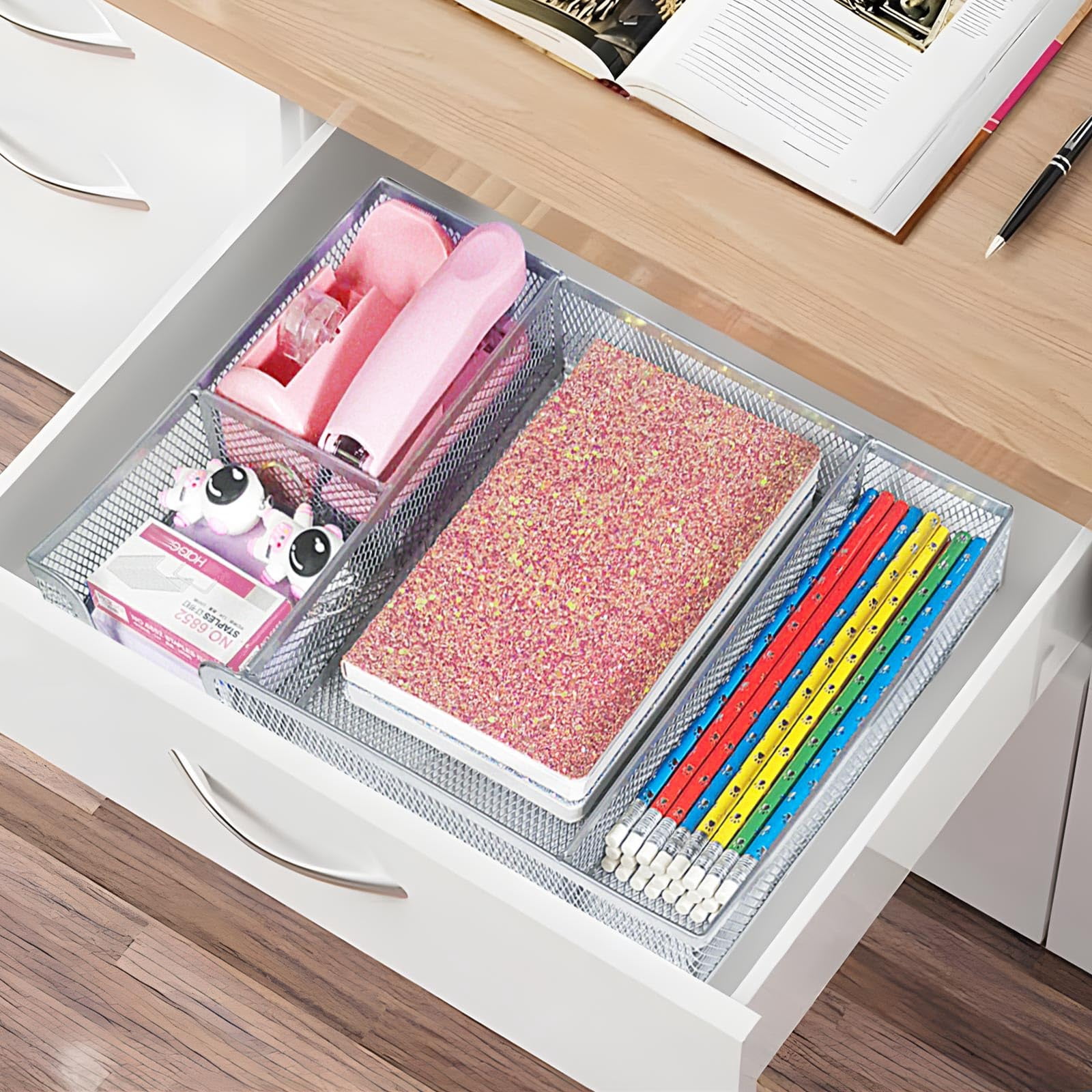 Pink Office Desk Accessories  Supplies Set Drawer Organizer Stapler And Tape Dispenser Staple Remover Staples Paper Clips Scissor Sticky Note