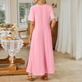 thumbnail image 4 of GEWSEY Women's Short Sleeve Loose Plain Maxi Dresses Casual Vacation Long Dresses with Pockets (Pink, L), 4 of 9