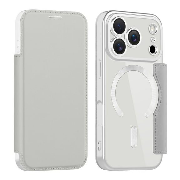 ChicShell Wallet Case for iPhone 17 Pro with Card Slots, Support Wireless Charging Slim Shockproof Anti-Scratch Clear Back Panel [RFID Blocking] Slim Lightweight Case for iPhone 17 Pro, Grey