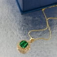 thumbnail image 3 of Gem Stone King 10K Yellow Gold Green Simulated Emerald and Diamond Pendant Necklace for Women | 2.50 Cttw | 8MM Cushion | Gold Necklace for Women | With 18 inch Chain, 3 of 5