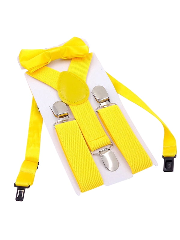 Boys Suspender Metal Clip Y Back Adjustable Elastic Suspenders Bow Tie