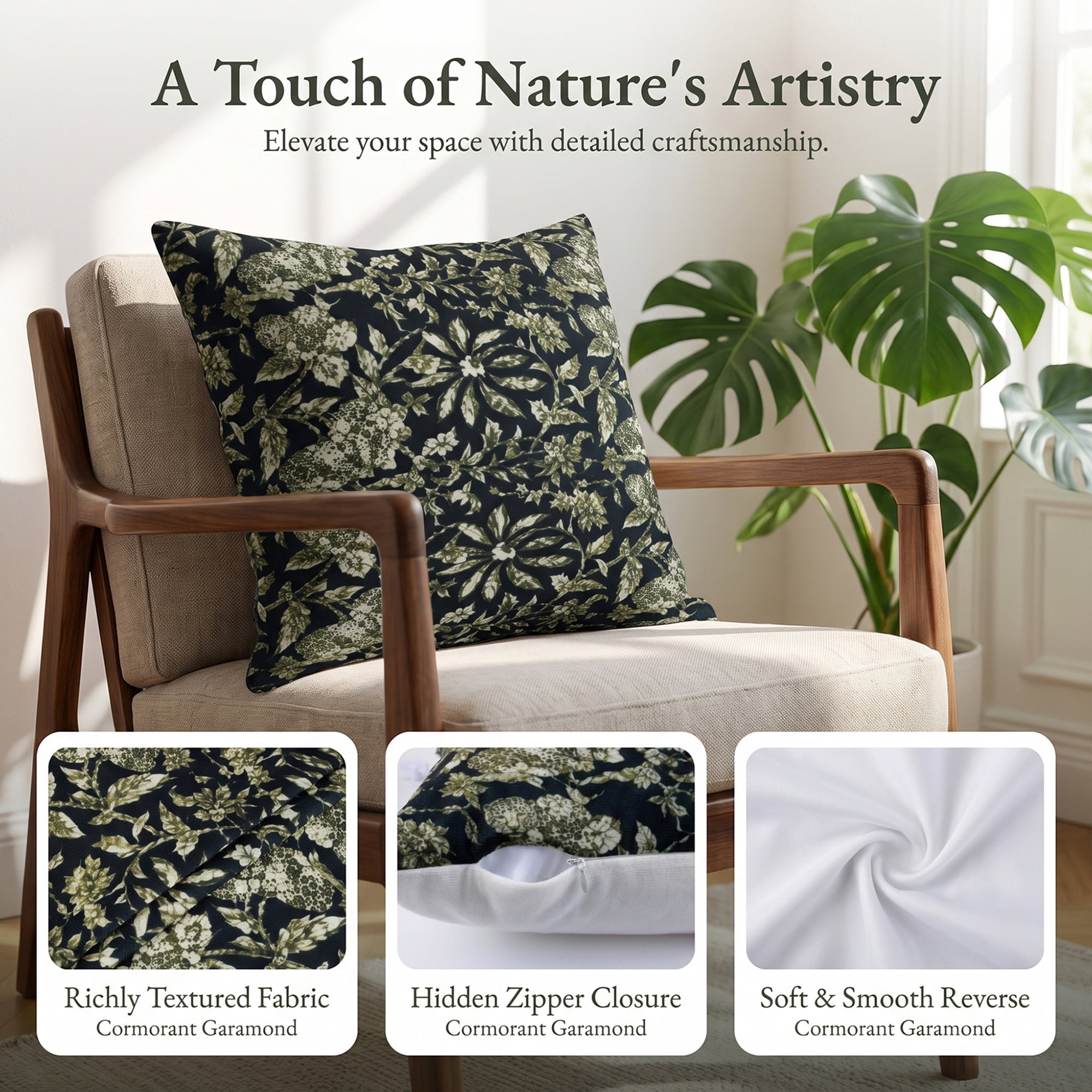 Unique Bargains Set of 2 Modern Botanical Floral Printed Throw Pillow Covers Black 18"x18"