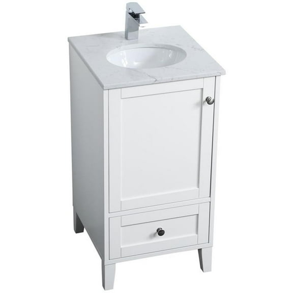 Pemberly Row Modern 18" Single Quartz Top Bathroom Vanity in White