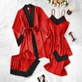 thumbnail image 2 of PRINxy Womens 4 Piece Satin Pajama Sets Robe Shorts Crop Tank Tops Nightdress Soft Lace Sleepwear Set Lightweight Loungewear Sets Red XL, 2 of 7