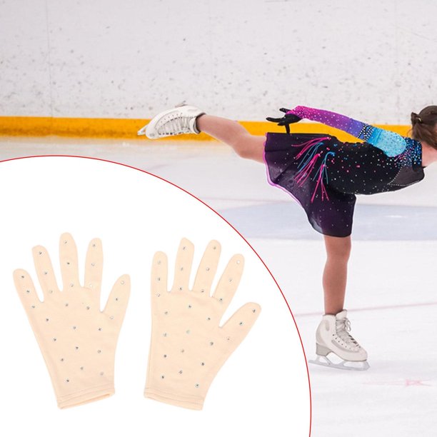 Guantes de competición de patinaje artístico con decoración de diamantes de imitación, guantes de baile para competición de patinaje artístico sobre M Color de piel