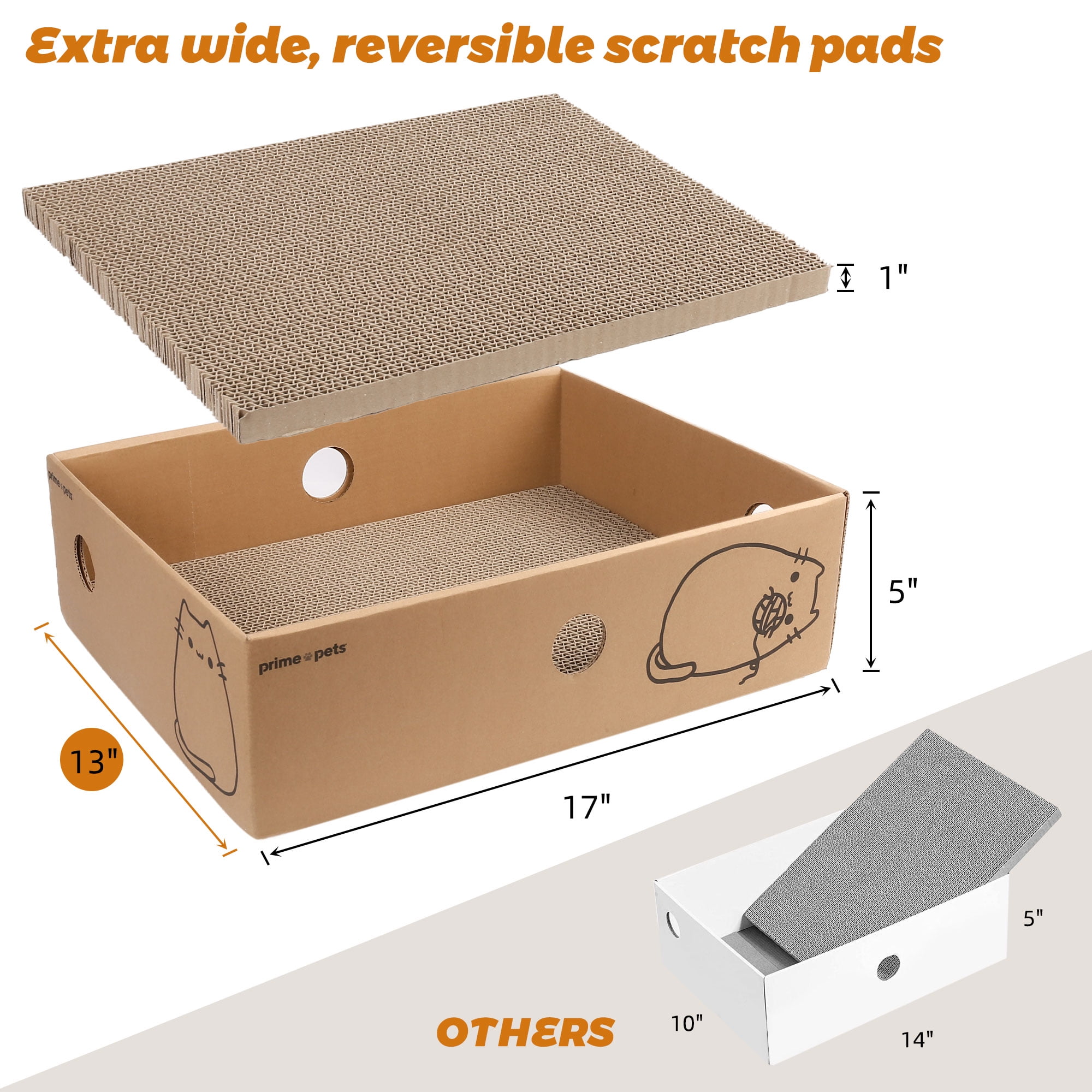 Prime Pets 5 Pack XL Wide Cat Scratcher Cardboards with Box, Reversible Corrugate Cat Scratch Pad