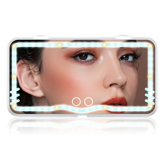 Pecham Car Sun Visor Vanity Mirror, Car Makeup Mirror with 3 Color Lighting Modes, USB Rechargeable LED Light Car Mirror with Dimmable Touch Screen