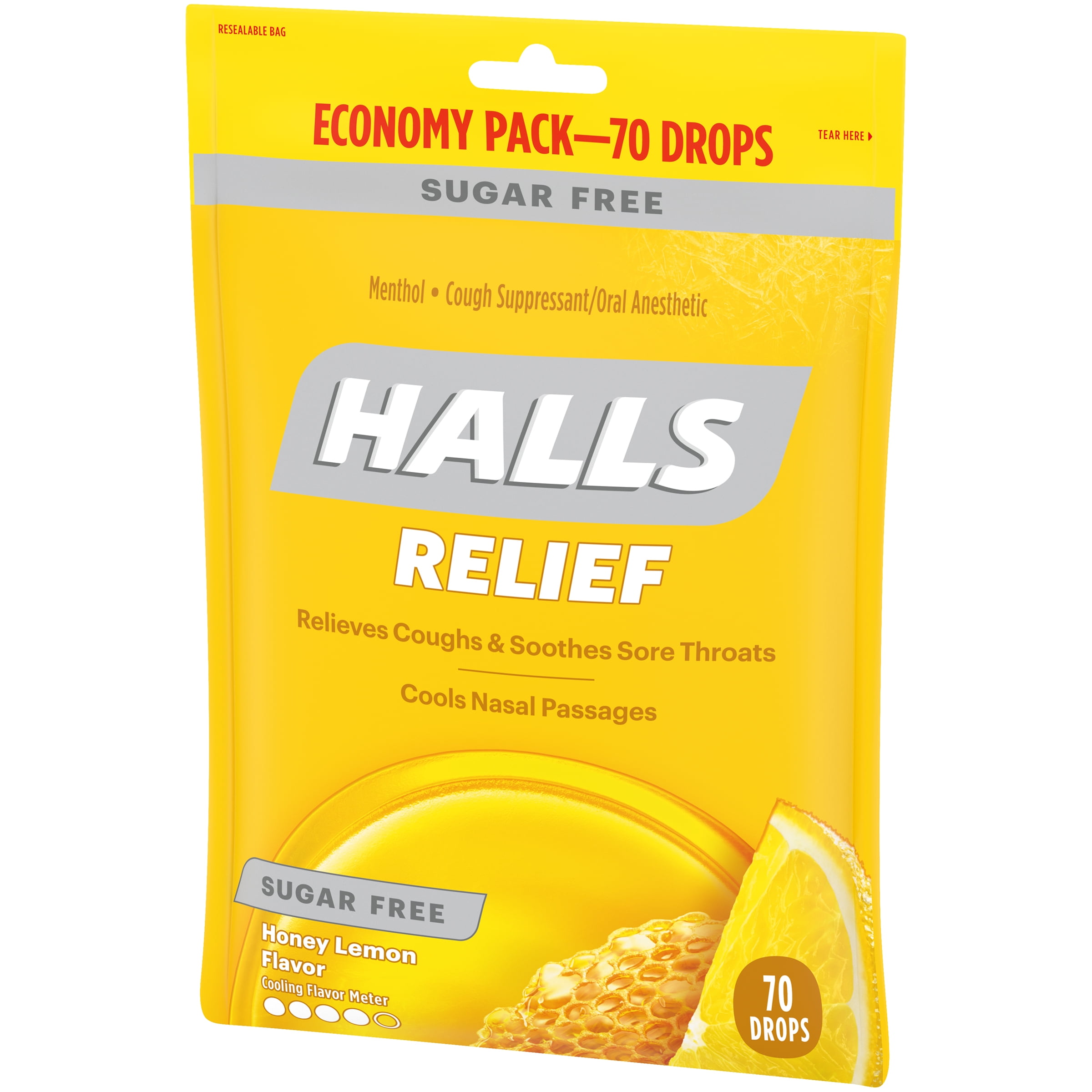 (12 pack) HALLS Relief Honey Lemon Sugar Free Cough Drops, Economy Pack, 70 Drops