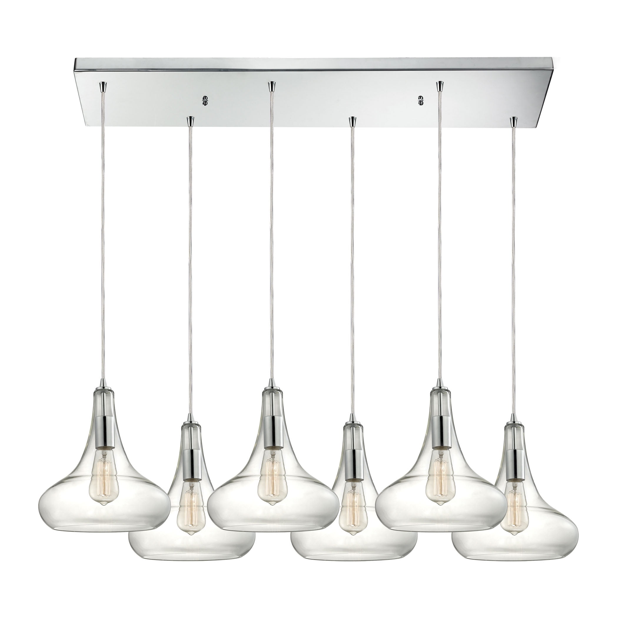 Orbital 6Light Rectangular Pendant Fixture in Polished Chrome with Clear Glass