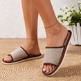 thumbnail image 4 of Women Breathable Linen Open Toe Slip On Flat Indoor Home Slide Slippers Brown 10-10.5, 4 of 7