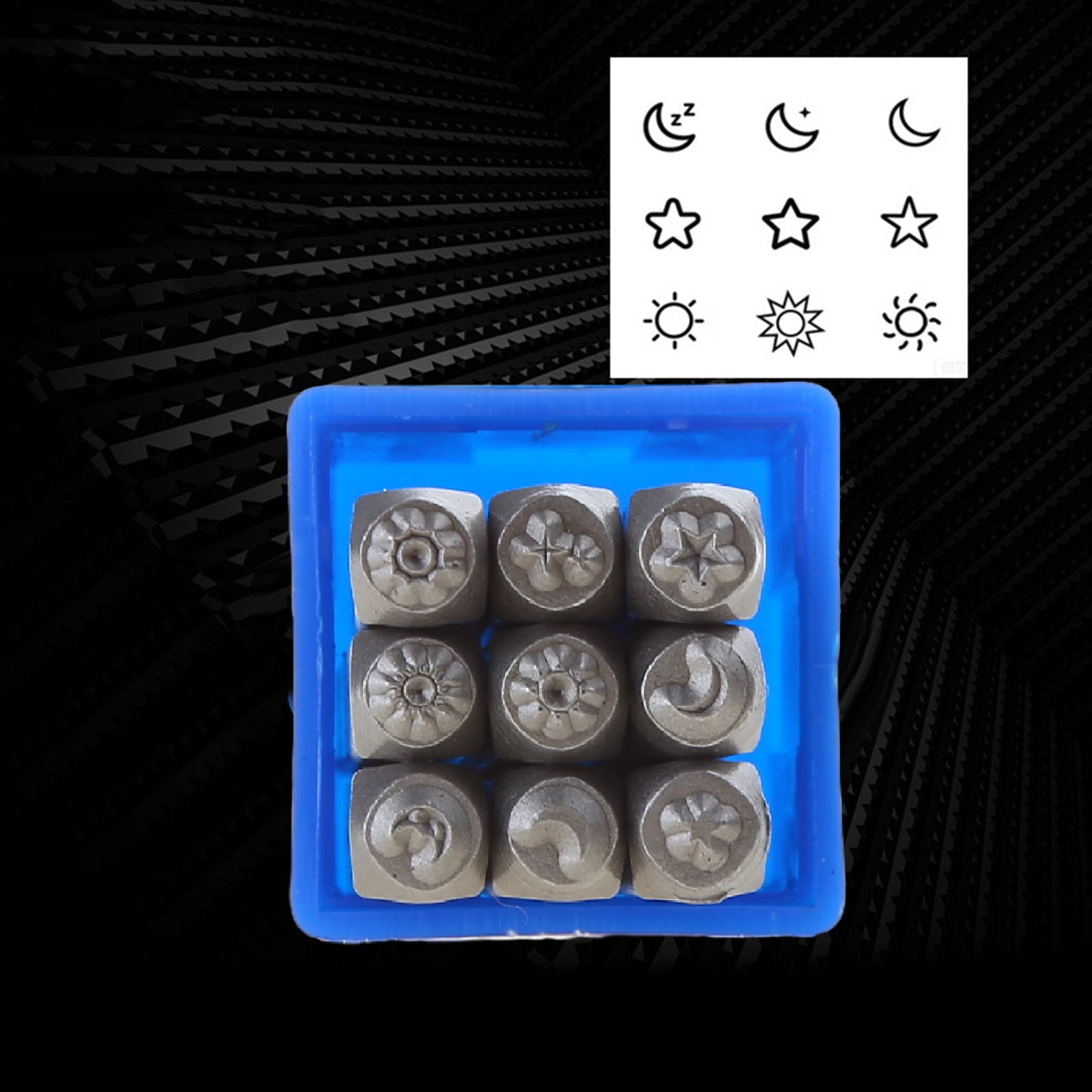 9Pcs Leather Punches Embossing Tool 3mm Sun Star Stamper Metal Punching Tool For Leather Engraving Jewelry Making