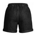 thumbnail image 7 of Women's High Waist Tencel Linen Blend Straight Leg Shorts Cuffed Hem Pockets Casual Summer Bottoms with Drawstring Black, 7 of 7