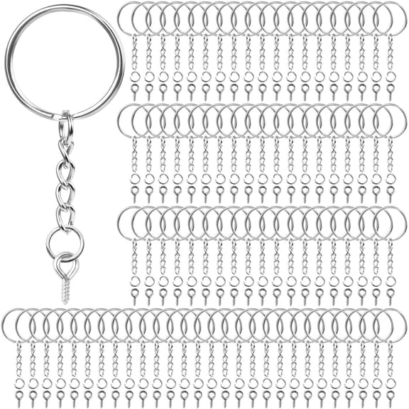 Keychain Rings for Crafts, Flasoo 360Pcs Keychains for Resin Include Key Rings with Chain, Jump Rings, Screw Eye Pins for DIY Keychain Making Silver
