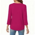 thumbnail image 6 of 3/4 Length Sleeve Womens Tops Loose Fit Trendy Pleated Lightweight T Shirts Casual Button Scoop Neck Tunic Tops Hot Pink S, 6 of 6
