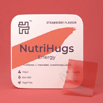 NutriHugs Energy Mouth Dissolving Strips with Vitamin B12, L-Theanine, Caffeine, Strawberry Flavor, Vegan, 30 Count