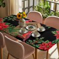 thumbnail image 3 of Christmas Poinsettia Table Cloths for 5 Foot Rectangle Tables, Winter Cardinal Bird Pine Cone Needle Patio Waterproof Elastic Fitted Tablecloths, Washable Rectangular Table Cover for Camping, 3 of 8