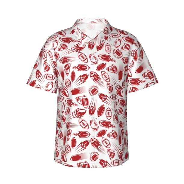 Balery Red Football Camisas hawaianas de manga corta para hombre, camisas playeras de corte holgado, camisas de vacaciones con botones,3X-Large
