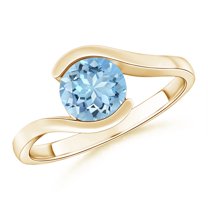 ANGARA Natural Semi Bezel-Set Solitaire Round 1.12 ct Aquamarine Bypass Ring in 14K Yellow Gold for Women (Size-7mm) | March Birthstone, Anniversary, Jewelry Gift for Women | Natural Aquamarine Ring