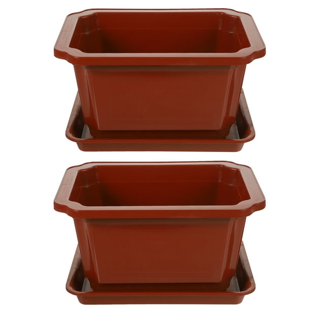 2 conjuntos de macetas rectangulares de planta bonsai macetas de flor de flor con bandejas de plástico