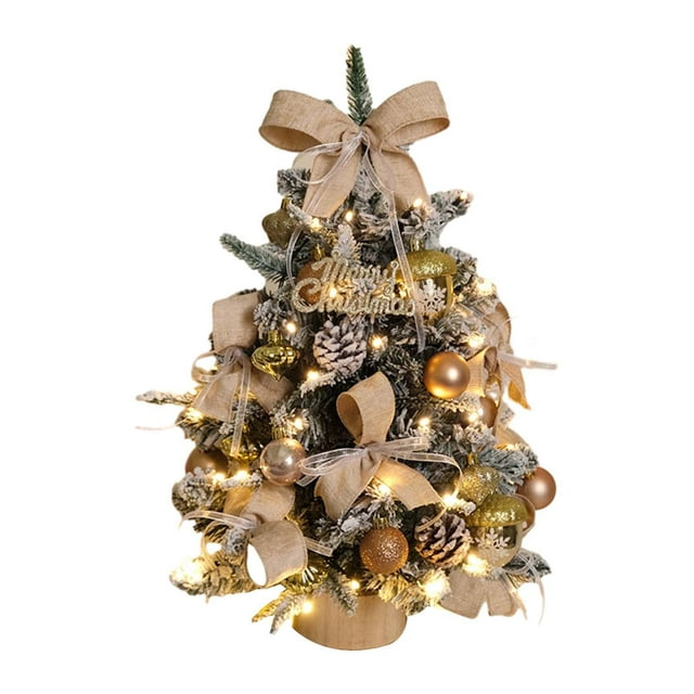 de Navidad Artificial de mesa con luces, mesa de decoración navideña, de Navidad pequeño con bolas para porche, dormitorio y cafetería , Dorado Baoblaze árbol de vacaciones