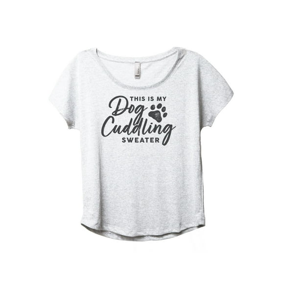 This Is My Dog Cuddling Sweater Women's Fashion Slouchy Dolman T-Shirt Tee Heather White 2X-Large