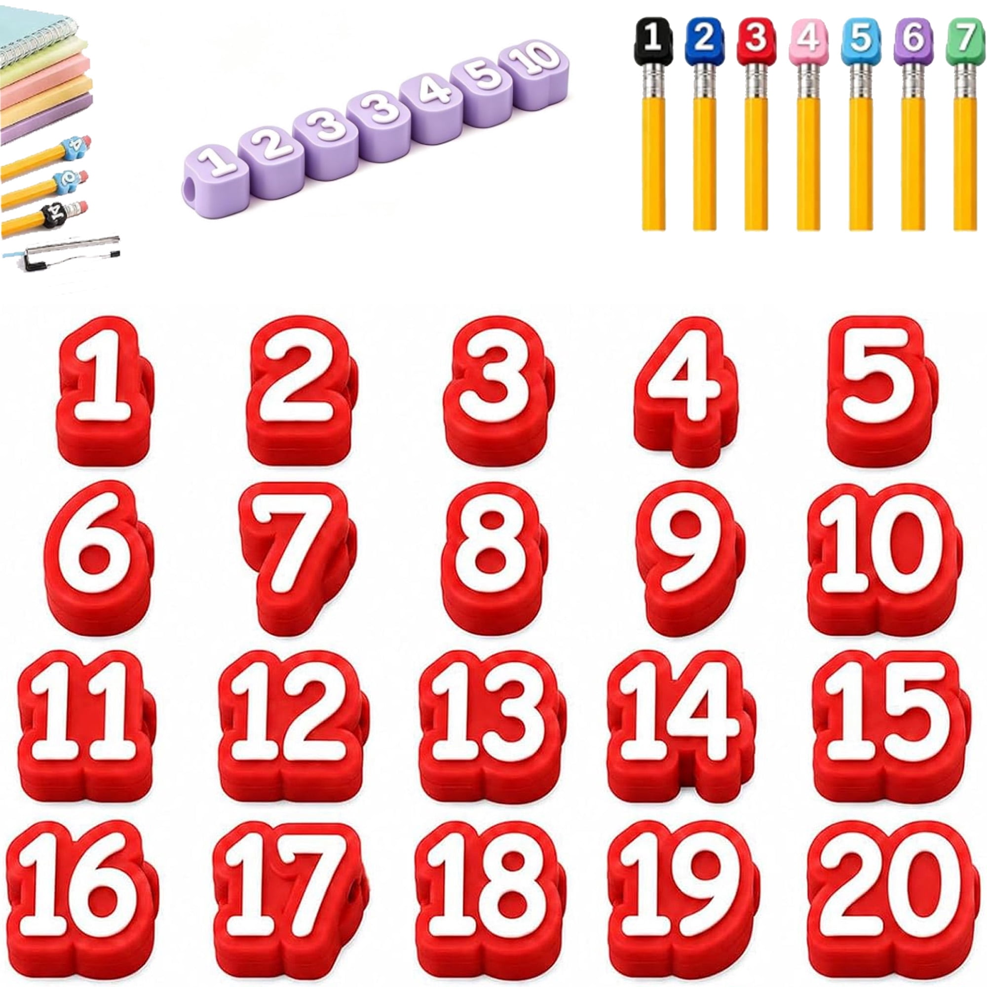 20PCS Numbered Pencil Toppers Reusable Classroom Labels for Teacher Organization Classroom Supplies and Pencils