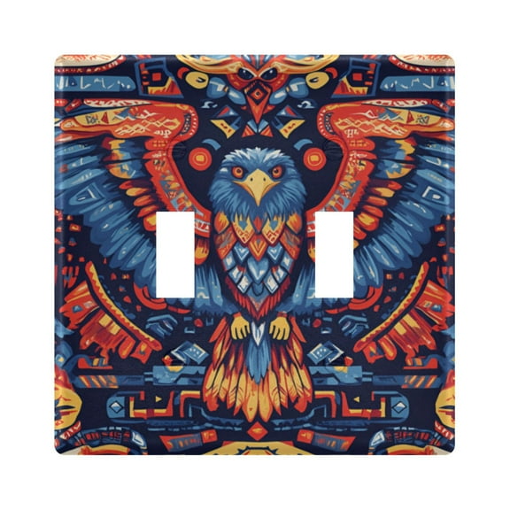 Yayeee Toggle Light Switch Wall Plate 2-Gang 4.56"x4.48" Decorative Outlet Cover, Blue Abstract Eagle