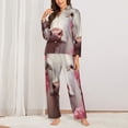 thumbnail image 2 of Lsque Flower White Cow Pattern Long Sleeve Pajama Set for Women - Soft 2-Piece Sleepwear and Loungewear Set with Pockets, Comfy Nightwear-Medium, 2 of 7