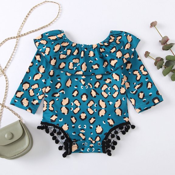 SDJMa Newborn Infant Baby Girl Clothes Cotton Linen Rompers Infant Baby Girls Long Sleeve Ruffled Leopard Print Tassels Romper Bodysuit