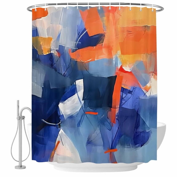 Abstract Blue Orange Painting Fabric Shower Curtain Graffiti Art Washable Shower Curtains for Bathroom, Waterproof Bath Curtain with Hooks Home Decor 72x72in