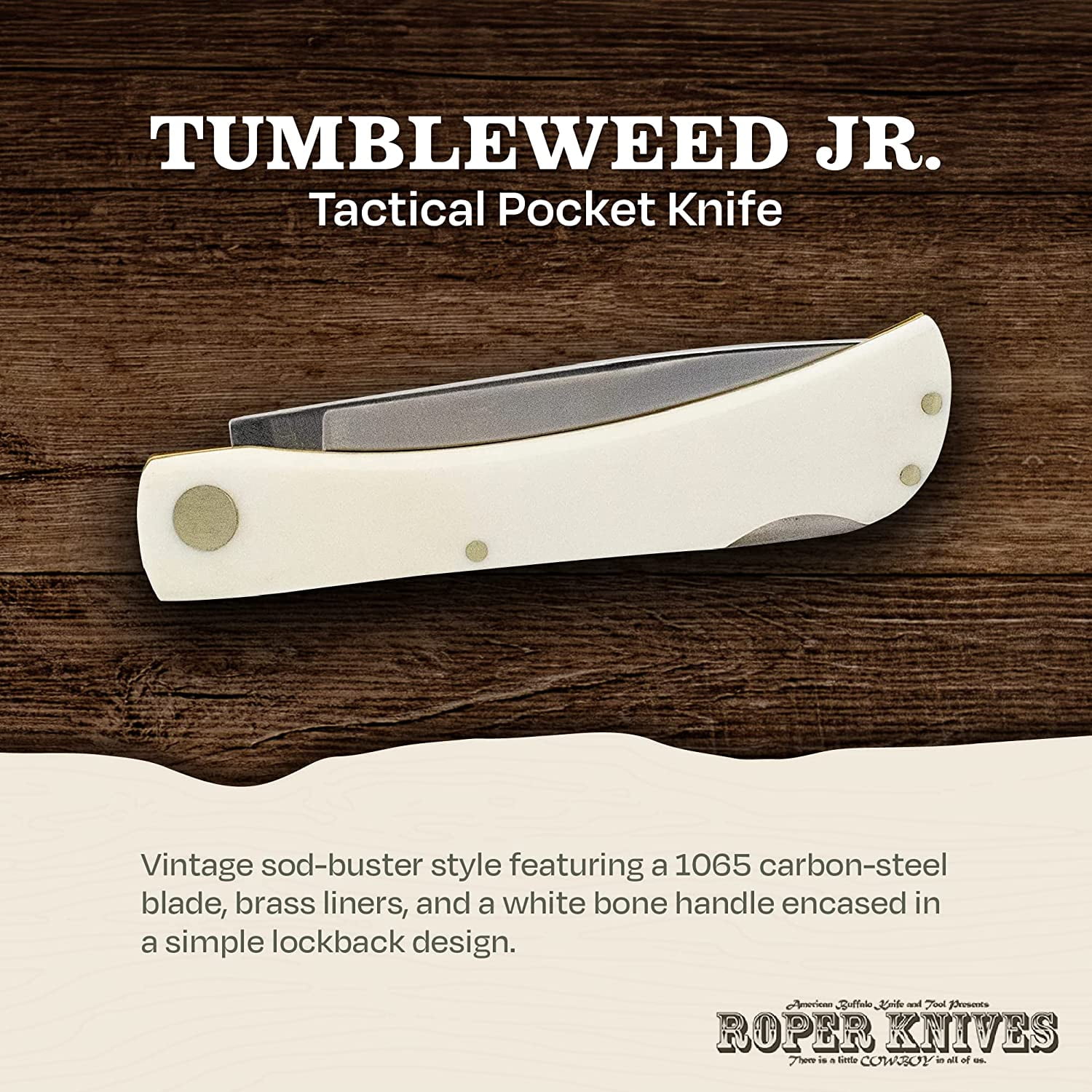 Roper Folding Lockback Tumbleweed White Bone Pocket Knife, 3.5"