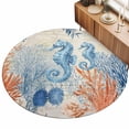 thumbnail image 2 of Small Round Rug 3Ft, Blue Red Seahorse Coastal Non-Slip Washable Circle Rugs Carpet, Summer Beach Coral Nautical Vintage Indoor Outdoor Rug Floor Mats Throw Runner for Bedroom Living Room Bathroom, 2 of 8