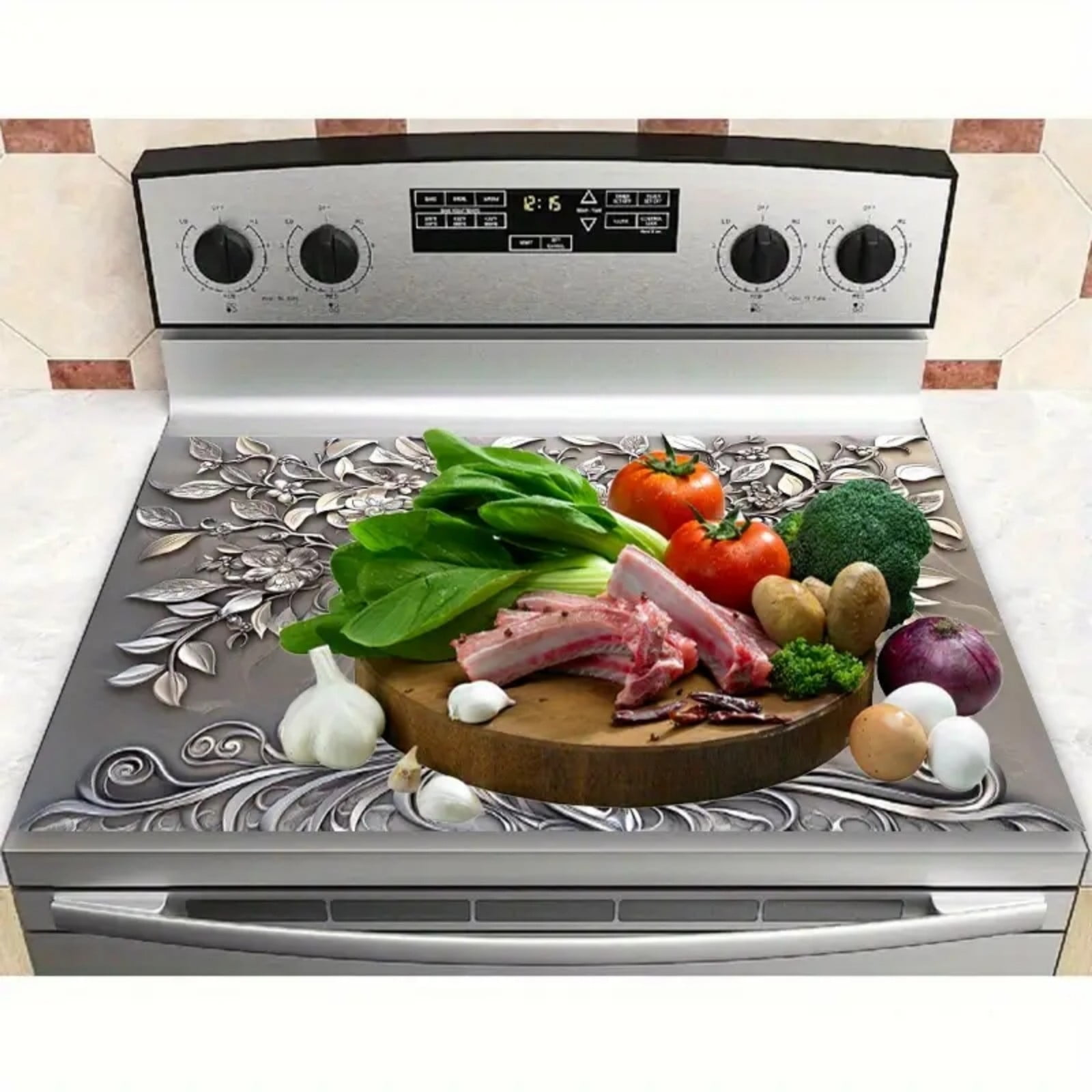 Woveruco Ornate Tree Design Stove Cover Protector, Heat-Resistant Cooktop Cover Noodle Board for Electric/Gas/RV Stove, 28.3 x 20.4 Inches